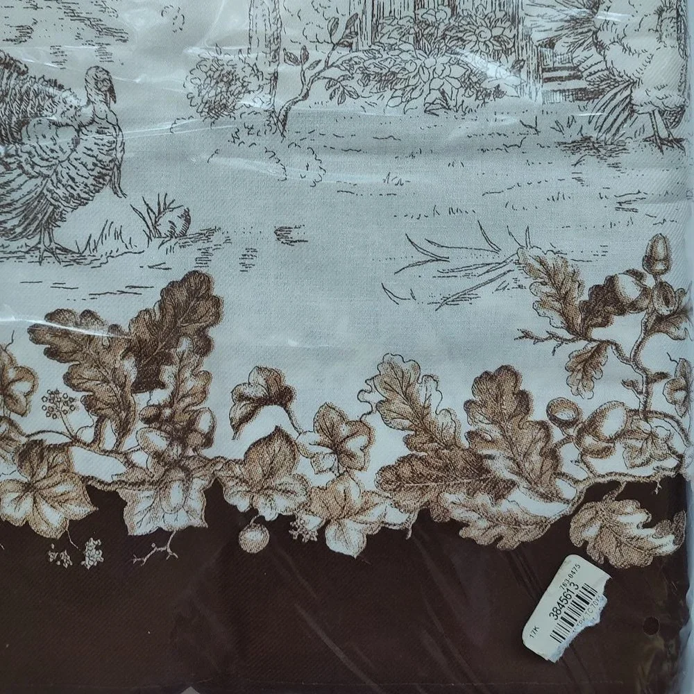 Williams Sonoma Plymouth Turkey Tablecloth White Brown Beige Fall 70 x 108